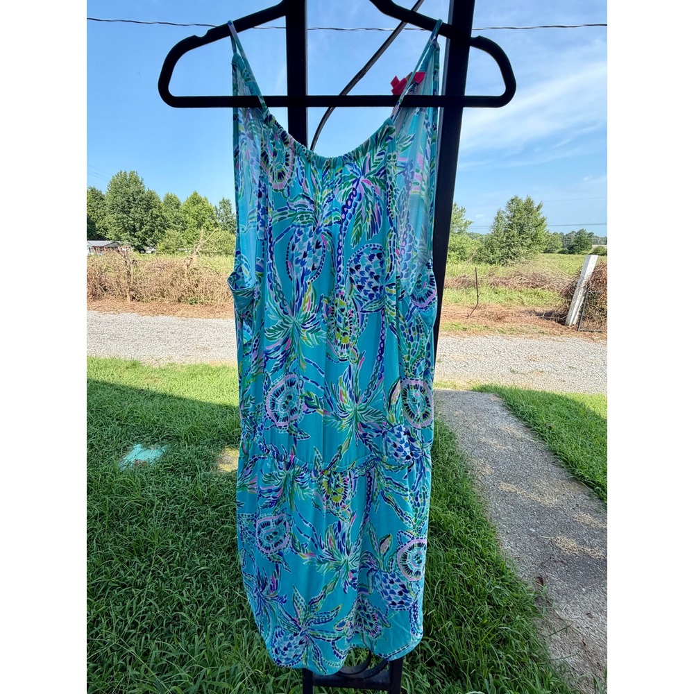 Lilly Pulitzer Women Blue Tropical Pineapple Palm Print Sleeveless Romper Medium
